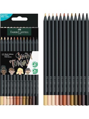 Black Edition Boya Kalemi 12’li Skin Tones, Siyah Lata, Siyah Kağıda Uyumlu, Ergonomik Üçgen Gövde, Ten Renkleri