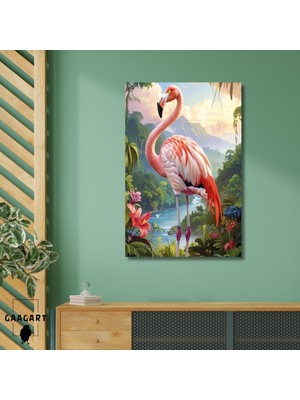 Gaagart Tekli Dikey Kanvas Tablo Yüksek Kaliteli Renkli Flamingo