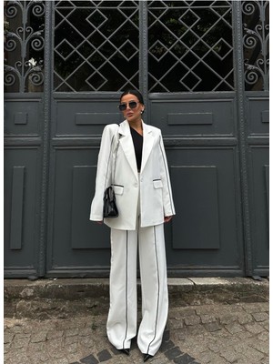 Bella Breeze Kadın Çizgi Biyeli Blazer Ceket Pantolon Takım Elbise