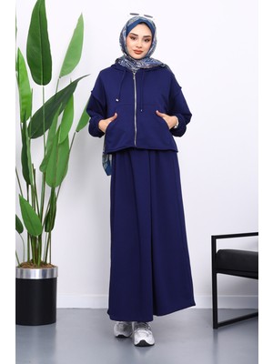 İmaj Butik Lacivert Üç İplik Sweat Hırka Elbise Kombin Takım