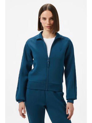 Guess Kadın Kabartma Desenli Scuba Sweatshirt - Petrol Mavisi
