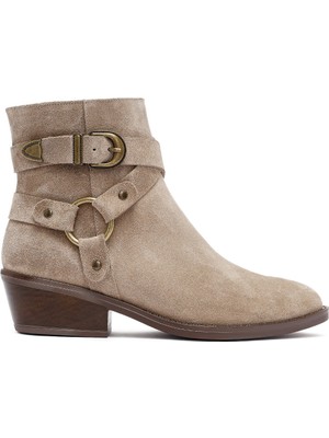 Derimod Kadın Bej Fermuarlı Süet Deri Kovboy Bot 25AFD201910