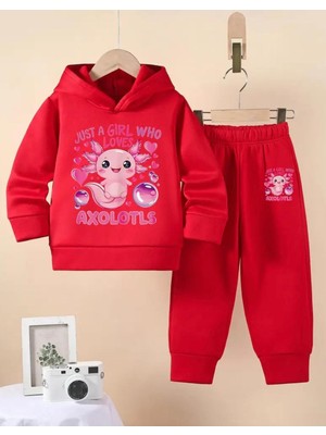 Punix Kids Punıx Kıds Axolotls Baskılı Yüksek Kalite 3 Iplik Kışlık Kalın Kumaş Kızçocuk Eşofman Takımı