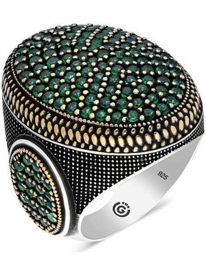 Gumush Gümüş Yeşil Zirkon Taşlı Oval Erkek Yüzük - 29