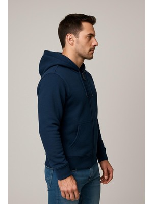 Axxel Erkek Lacivert Fermuarlı Kapüşonlu SWEATSHIRT-W1084