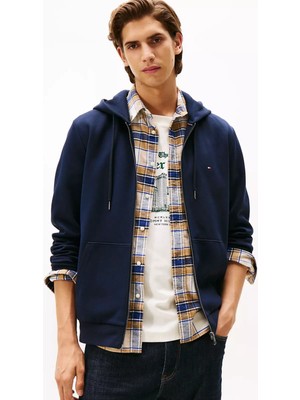 Tommy Hilfiger Erkek Regular Fit Kapüşonlu Kanguru Cepli Fermuarlı Sweatshirt - Lacivert