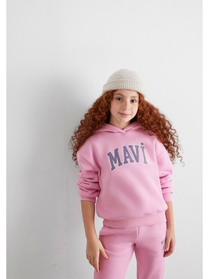 Mavi Mavi Logo Baskılı Kapüşonlu Pembe Sweatshirt 7610035-70973
