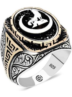 Gumush Gümüş Hilal Bozkurt Oval Erkek Yüzük - 24