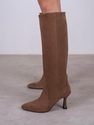 Ece'nin Butiği Ambra Camel Süet Hakiki Deri Kadın Çizme