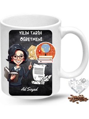Caisya Tarih Öğretmeni Kadın Öğretmenler Günü Hediyesi Isimli Baskılı Porselen Kupa Bardak