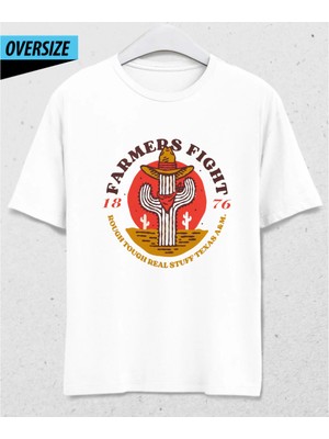 Hena Farmers Oversize T-Shirt Beyaz %100 Pamuklu Özel Tasarım Baskı