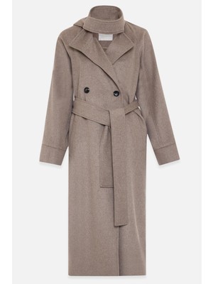 Setre Vizon Rahat Kalıp Boyundan Kemer Ve Bağlama Detaylı Uzun Kaban