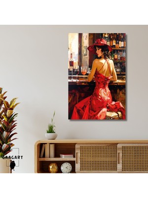 Gaagart Tekli Dikey Kanvas Tablo Yağlı Boya Görünümlü Barda Kadın
