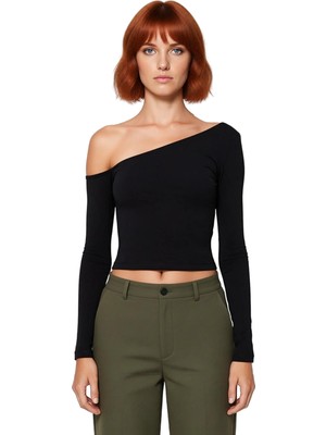 Ersefa Kadın Tek Omuzlu Esnek Crop Üst Kaliteli Şık Rahat Modern Zarif Günlük