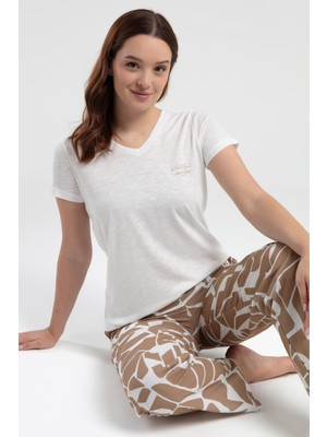 Pierre Cardin Üst V Yaka Kısakol, Alt Desenli ve Cepli Pijama Takım