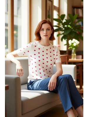 FRM Kadın Bisiklet Yaka Desenli Ince Triko Bluz Kaliteli Şık Rahat Modern Zarif Günlük