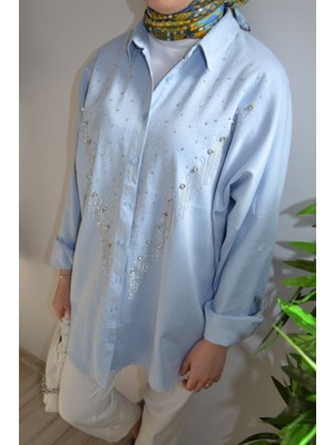 Asela Önü Nakışlı Keten Karışımlı Tesettür Gömlek Tunik