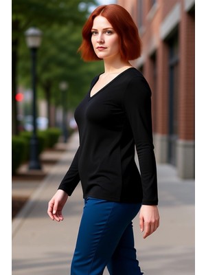 PayBuy Kadın V Yaka Uzun Kollu Esnek Örme Vücuda Oturan Bluz Kaliteli Şık Rahat Modern Zarif Günlük