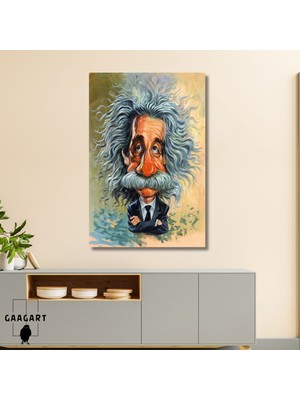 Gaagart Tekli Dikey Kanvas Tablo Albert Einstein Karikatür