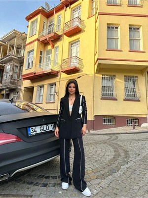 Bella Breeze Kadın Çizgi Biyeli Blazer Ceket Pantolon Takım Elbise