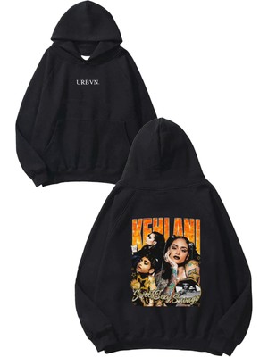 Urbvn Kehlani Tasarım Baskılı Oversize Siyah Kapüşonlu Sweatshirt
