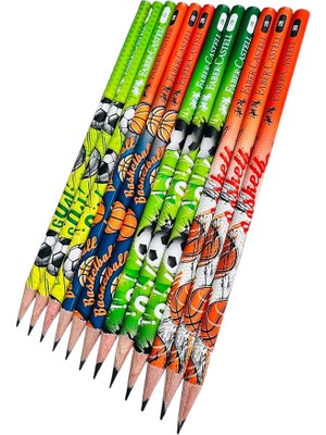 Spor Temalı Kurşun Kalem Seti, 2b, 12 Adet, Futbol ve Basketbol Desenli