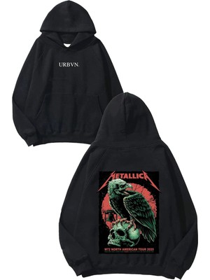 Urbvn Metallica Tour Tasarım Baskılı Oversize Siyah Kapüşonlu Sweatshirt