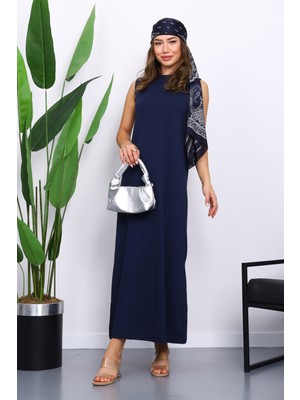 İmaj Butik Lacivert Sıfır Kol Penye Tesettür İçlik Elbise