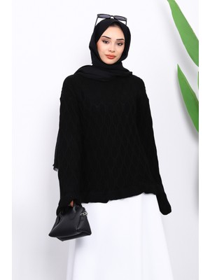 İmaj Butik Siyah Bel Ve Kol Ucu Fırfırlı Triko Kazak