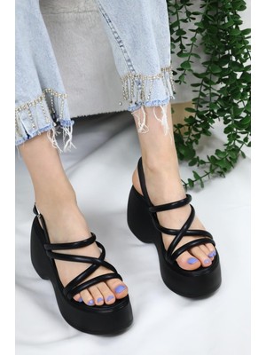 Asmi Shoes KADIN PARİS KALIN TABAN 9 CM ORTOPEDİK SANDALET  Siyah