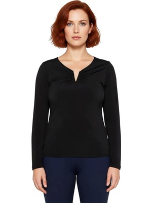Ersefa Kadın V Yaka Uzun Kollu Polyester Bluz Ilkbahar Sonbahar Modası Sandy Dokuma Fırsat Ürünü Gündüz ve