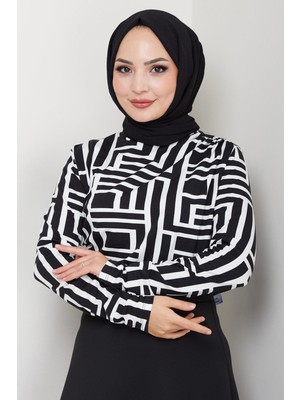 Labirent Desenli Drapeli Body Beyaz HM2828