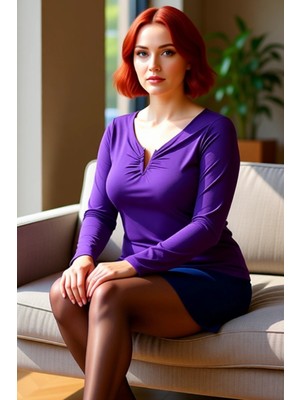 FRM Kadın Moda Şık Büyük Beden Regular V Yaka Fitted Kalıp Örme Sandy Bluz