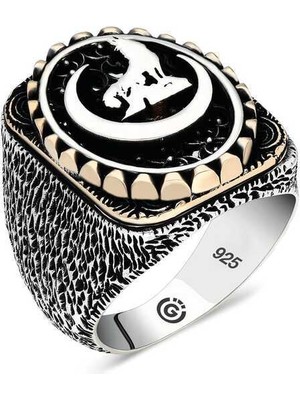 Gumush Gümüş Hilal Bozkurt Oval Erkek Yüzük - 26