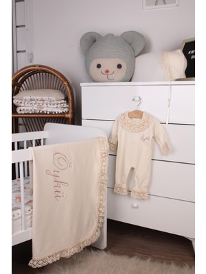 Isimli Dantelli Organik Yenidoğan Seti Isme Özel Nakış Güpürlü Hastane Çıkışı Seti