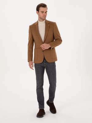 Cacharel Erkek Camel Slim Fit %100 Kaşmir Flanel Ceket 50314254-VR015