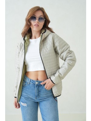 D1fference İçi Astarlı Cepli Kapüşonlu Jel Elyaf Su ve Rüzgar Geçirmez Şişme Kışlık Kadın Mont