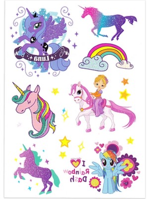 LeMabelle Le Mabelle Çok Renkli Simli Unicorn Temalı Kız Çocuk Dövme Set