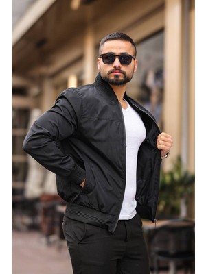 Baselco Erkek Bomber Ceket Polo Yaka Slim Fit Tasarım Suni Deri ile Rahat Kullanım
