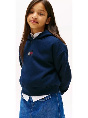 Tommy Hilfiger Kız Çocuk Rahat Kalıp Taşlı Amblemli Kapüşonlu Sweatshirt - Lacivert