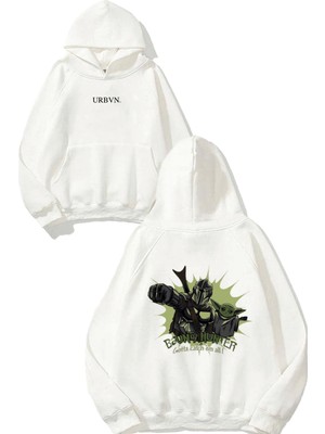 Urbvn Yoda Hunter Tasarım Baskılı Oversize Beyaz Kapüşonlu Sweatshirt