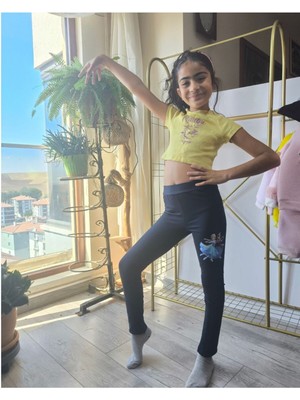 Şimo Butik Kız Çocuk Tayt Kışlık Pamuklu Beli Lastikli Elsa Lacivert