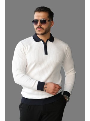 Supplierby Erkek Kol ve Yaka Detaylı Uzun Kollu Triko Kazak – Şık ve Rahat Günlük Kombin Parçası