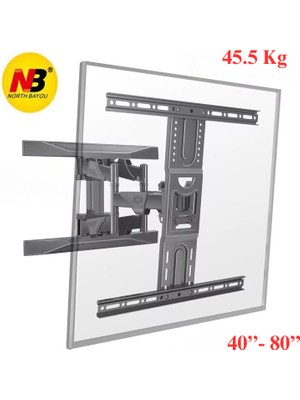 GreaTech North Bayou Nb P6 40”–80” Hareketli TV Askı Aparatı 45 kg Taşıma Kapasitesi ile Siyah Renk