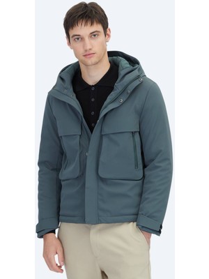 Kip Haki Regular Fit Kapüşonlu Casual Dokuma Mont