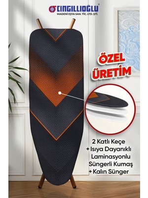 CB-105 Çoklu V Motif Çift Kat Keçeli + Süngerli Isıya Dayanıklı Ütü Masası Kılıfı Örtüsü Bezi