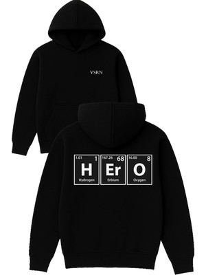 Vsrn Hero Tasarım Baskılı Oversize Siyah Kapüşonlu Sweatshirt