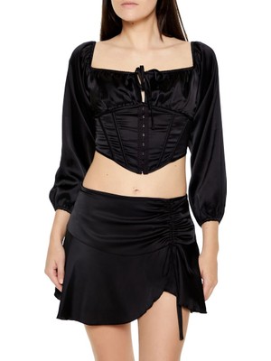 F21 Saten Crop Korse