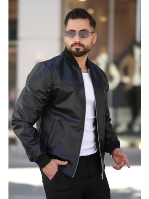 Baselco Slim Fit Erkek Premium Bomber Deri Ceket Suni Deri ile Modern ve Şık Tasarım