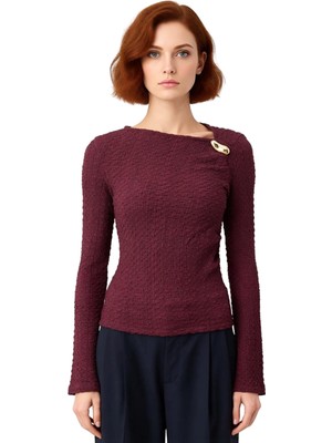 Ersefa Kadın Vücuda Oturan Dokulu Uzun Kollu Asimetrik Yaka Örme Bluz Kaliteli Şık Rahat Modern Zarif